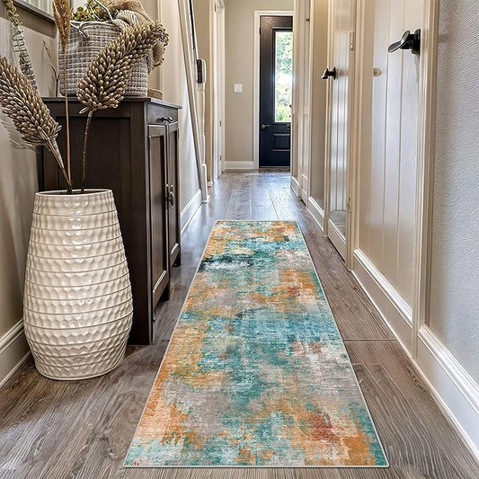 vivorug Runner Rug 2'x8' Machine Washable Non-Slip Runners for Hallways Kitchen Entryway Laundry Room Modern Abstract Carpet Hallway Runner, Rosy Clouds