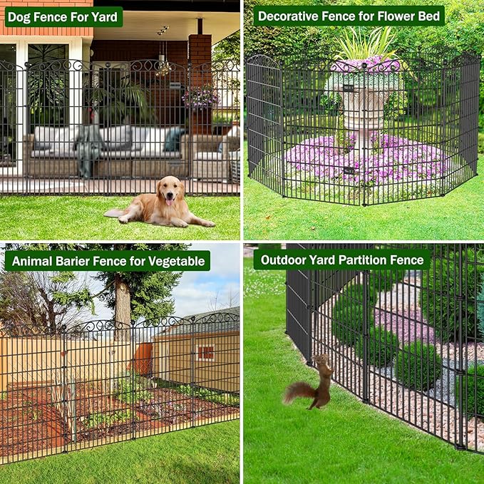 10 Panel No Dig Decorative Garden Fence with Gate - 48in H x 22.5ft L,Dog Fence Outdoor for Yard,Tall Animal Barrier for Dogs Rabbits, Rustproof Metal Wire Panels for Yard,Patio, Flower Bed
