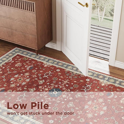 2x3 Entryway Rug, Red Small Boho Washable Rug, Modern Soft Christmas Non-Slip Area Rug, Low Pile Carpet for Entryway Kitchen Bathroom Front Doormat Indoor Entrance Throw Rugs, Red/Gold