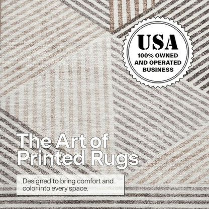 ReaLife Rugs Machine Washable Area Rug Runner - Living Room Bedroom Bathroom Kitchen Entryway Office - Padded Low Pile Stain Resistant Premium - Modern Geometric Contemporary - Miles - Beige 3' x 5'