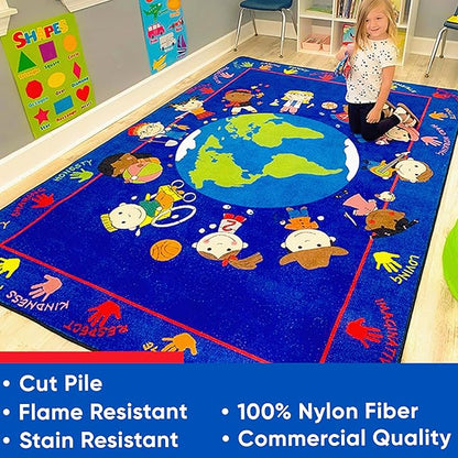 World Character Classroom Rug, 4' x 6' Rectangle, Educational Classroom Rug, Kids Learning Play Mat | Area Rug for Bedroom or Playroom