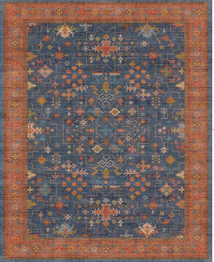 Washable 3x8 Long Runner for Wide Kitchen Floor - Navy Blue 8ft Hallway Runner Rug, Pet Friendly Waterproof Non Slip with Rubber Backing, Stain Resistant Area Rug