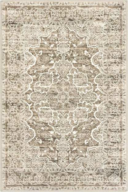 KUTA Vintage Floral Rug 3x5, Area Rugs for Living Room Beige Brown Washable Kitchen Carpet Non-Slip, Ultra Soft Printed Distressed Vintage Entry Low-Pile Throw for Living Room Dorm Décor