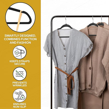 Premium Velvet Hangers 30 Pack Ultra Thin Non Slip Adult Felt Space Saving Suit Hanger for Closet Heavy Duty Coat Pants Jackets Dress Hangers 360° Swivel Hook Hold Upto 10 lbs Black
