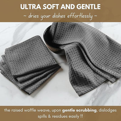 Native Fab Cotton Kitchen Towel with Hanging Loop 16x26 inches, 12-Pack, Waffle Weave Kitchen Towels for Cleaning Drying, Washcloths Soft & Absorbent Cloth Rags, Bar Towel, Dish Cloth, Grey