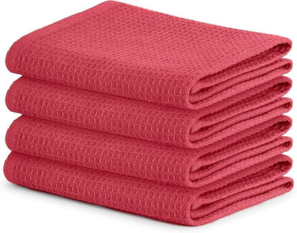 Blue Needles Waffle Weave Kitchen Towels, 15x25 Inches 100% Cotton Set of 4 Dish Towels for Kitchen, Ultra Soft & Absorbent with Hanging Loop, Spring Summer Dish Rags for Quick Drying - Burgundy