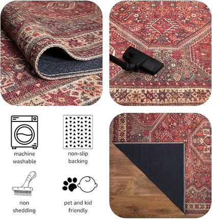 Keen Home Design 2x12 Rug - Machine Washable Runner Rug with Non-Slip Backing, Ideal for Hallway, Entryway, Kitchen, Laundry Room - Vintage, Easy Clean, Durable, Low Pile - (2'6" x 12')