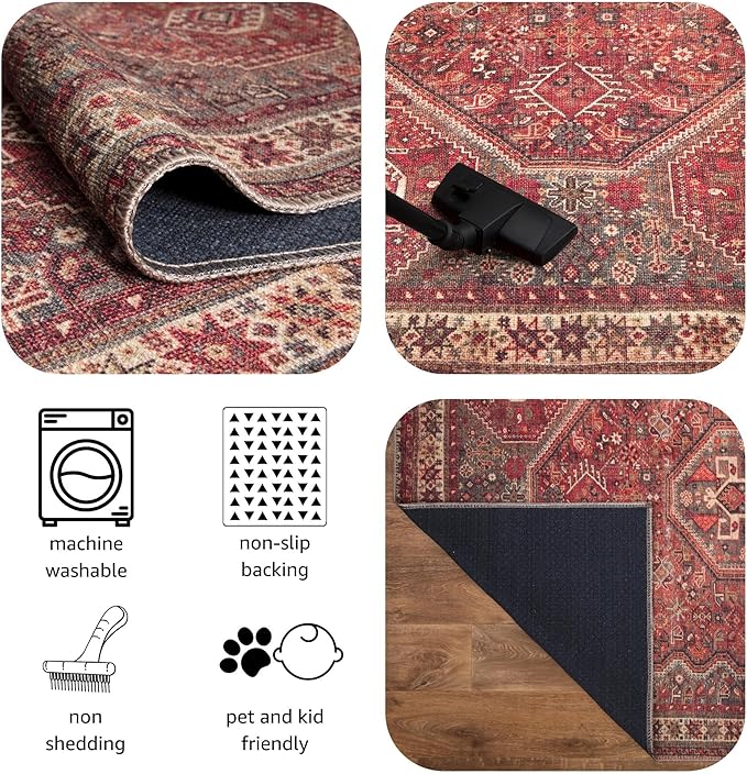 Keen Home Design 2x7 Rug - Machine Washable Runner Rug with Non-Slip Backing, Ideal for Hallway, Entryway, Kitchen, Laundry Room - Vintage, Easy Clean, Durable, Low Pile Rug - (2'6" x 7')