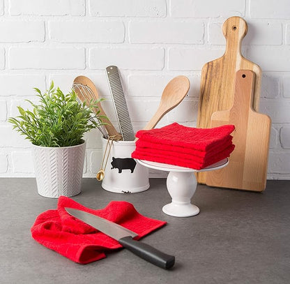DII Basic Terry Collection Solid Windowpane Dishcloth Set, 12x12, Red, 6 Piece