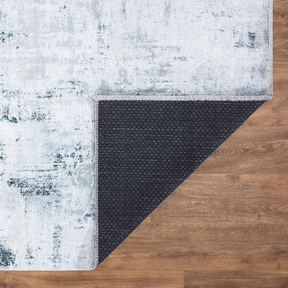 Bloom Rugs Caria Washable Non-Slip 8x10 Rug - Ivory/Silver/Blue Modern Abstract Area Rug for Living Room, Bedroom, Dining Room, and Kitchen - Exact Size: 7'8" x 10'