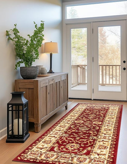 Rugs.com Aditi Collection Rug – 16 Ft Runner Red Medium-Pile Rug Perfect for Hallways, Entryways