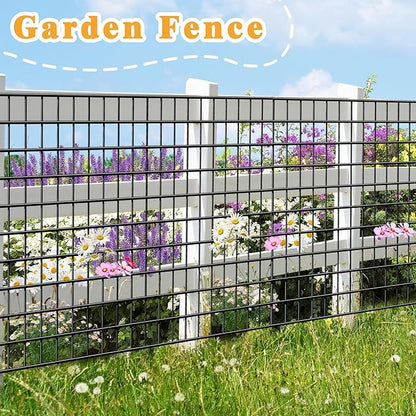 Black Metal Garden Fence, 60inch(H) x 50ft(L), 2 inch x 4 inch,12.5GA 2/3/4/5/6 Ft Tall Chicken Wire PVC Coated Welded Wire Mesh Roll for Dogs Border Yard Vegetable Plant Protection Poultry Netting