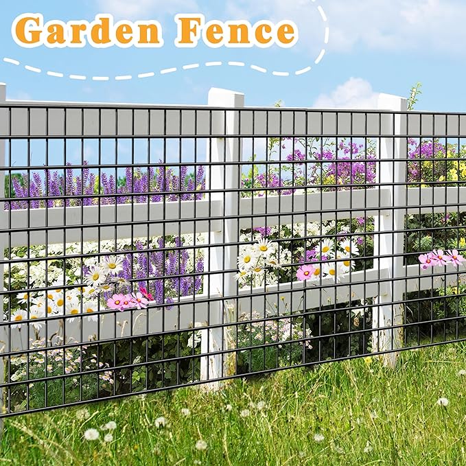 Black Metal Garden Fence, 48inch(H) x 100ft(L), 2 inch x 4 inch,12.5GA 2/3/4/5/6 Ft Tall Chicken Wire PVC Coated Welded Wire Mesh Roll for Dogs Border Yard Vegetable Plant Protection Poultry Netting