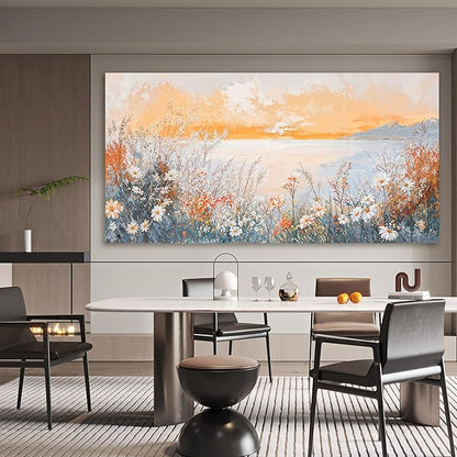Canvas Oversized Wall Art Decor Wall Art Pictures for Living Room Artwork for Walls Large Coastal Beach Wall Art Prints Canvas Art Wall Decor Vintage Wildflower Wall Art Bedroom Home Decor 29"X58"
