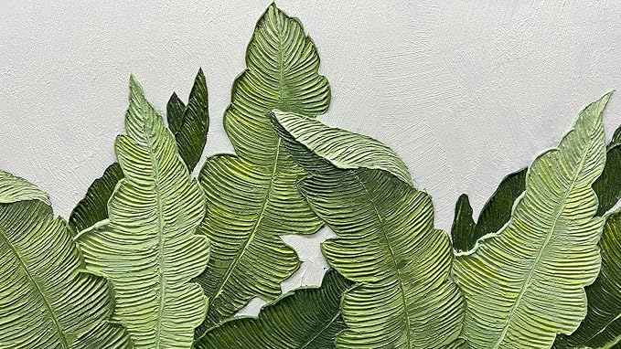 YaSheng Art- Modern minimalist 3D textured wall art Oil Paintings on Canvas Green plant paintings handmade Abstract artwork painting large canvas wall art Home Wall Art Deco Picture 30X60 Inches