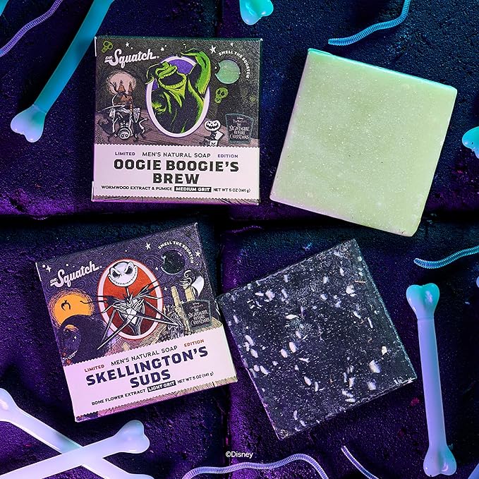 Dr. Squatch Nightmare Before Christmas Collection - Natural 4 Soap Gift Set - Cold Process Soap with No Harsh Chemicals - Skellington Suds, Oogie Boogie's Brew (4 Pack)