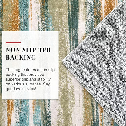 Modern Abstract 9x12 Large Machine Washable Living Room Rug Non-Slip Soft Bedroom Area Rug Green Mustard Multi Ultra Thin Print Faux Wool Carpet Throw Rugs for Playroom Dining Room Indoor