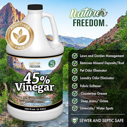 Nature's Freedom 45% Concentrated Vinegar, 4 Gallons - Dilutes to 36 Gallons - 9x Strength Multi-Purpose Solution