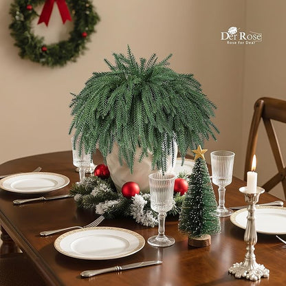 Der Rose 12Pcs Christmas Norfolk Pine Stems, 18 Inch Artificial Pine Branches Faux Cedar Stems Greenery Picks for Xmas DIY Crafts Wreath Garland Home Outdoor Christmas Decorations Indoor
