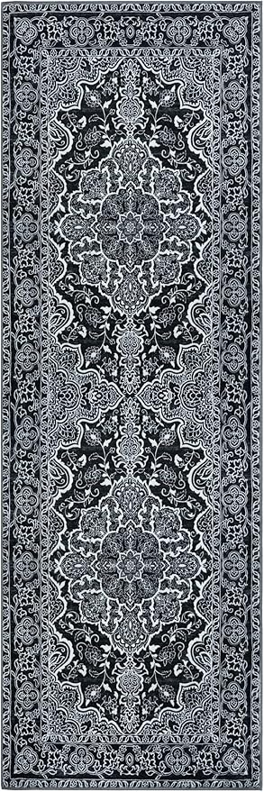 KUTA Runners for Hallways 2x6 Black, Vintage Floral Kitchen Rugs Non-Slip Washable Runner Soft Printed Retro Distressed Flower Entryway Carpet for Bedroom Laundry Nursery