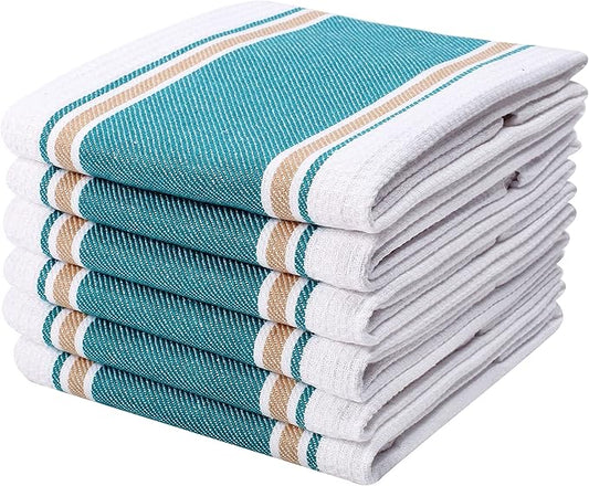 Goroly Home 100% Cotton Kitchen Dish Towel Set of 6 Pack, Highly Absorbent Quick Drying, Machine Washable and Reusable Ultra Soft Tea Towel with Hanging Loop for Cleaning Dishes, 20x28 Inch Teal