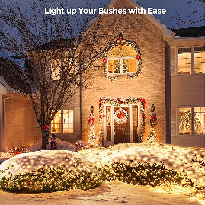 WBao Christmas Lights Outdoor, 200LED 8.4ft x 5.2ft Christmas Net Lights with 8 Modes, Timer, End to End Connectable, Waterproof LED Net Lights for Lawn, Bushes, Trees Xmas Decorations, Warm White