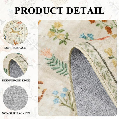 DUKINO 2x10 Rug for Hallway, Washable Kitchen Runner Rug with Non Slip Backing, Soft Low Pile Vintage Animal Runner for Bedroom, Kitchen, Hallway, Entryway, Laundry, White