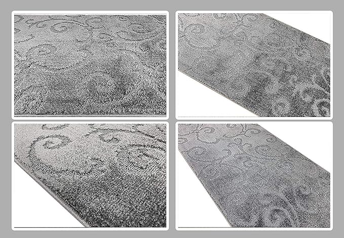 23 FT Long Non Slip Washable Carpet Runner Rug with Rubber Backing, Custom Floor Mat for Kitchen Hallway Stairs Bedroom Bathroom Entry, Scroll Anthracite Grey, Your Choice of Length
