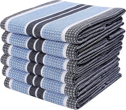 Goroly Home Kitchen Towels 18x28 Inch, Set of 6, Honey Comb Design, Super Absorbent, Quick Dry, Soft, 100% Cotton Dish Towels for Wiping Hands, Drying Dishes, Cleaning Dishcloths Set - Sky Blue Navy