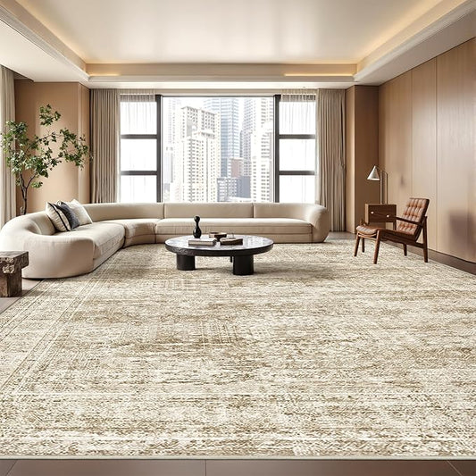 8x10 Area Rugs for Living Room, Non-Slip Backing Large Washable Rug for Nursery Room, Vintage Abstract Bedroom Rugs, Thin Indoor Home Decor Soft Farmhouse Rug (8'x10', Brown/Ivory