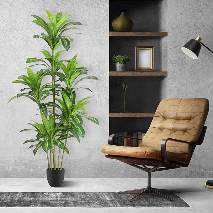 Artificial Trees 6Ft Dracaena Fragrans Faux Trees with 8 Heads Floor Plants for Living Room Decor Fake Silk Plants for Home Decor Indoor Potted Plants Office Garden Outdoor…