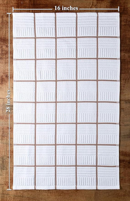 Sticky Toffee Cotton Kitchen Towels Set of 4, Brown and White, 28 x 16 in, Absorbent Reusable Hand and Dish Towels, Tea Towels, Oeko-Tex Cotton