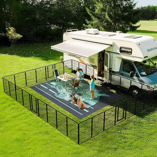 FXW Instant Unleashed Dog Playpen, Portable Pet Fence for Outdoor, RV Trips, and Camping, 40 inch, 32 Panels for Medium and Large Dogs with 9' x 11' RV Mat│Patented