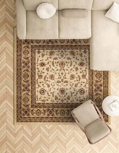 Rugs.com Aditi Collection Rug – 7 Ft Square Cream Medium-Pile Rug Perfect for Living Rooms, Kitchens, Entryways