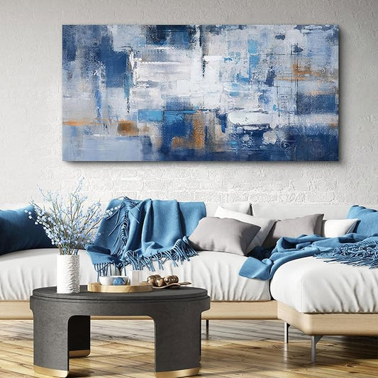 KLAKLA Abstract Canvas Wall Art - Blue and White Picture Artwork for Wall Modern Paintings Wall Decor Living Room Bedroom Office Large Wall Art