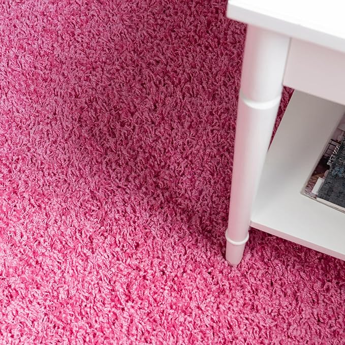 Unique Loom Solid Shag Collection Area Rug (5' 3" Round, Taffy Pink)