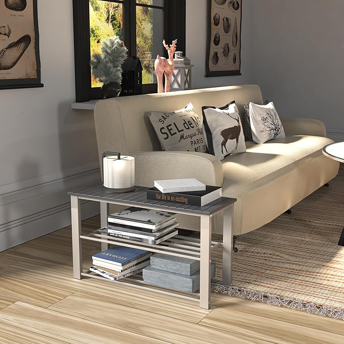 Simple Houseware Wood Top Shoe Storage Bench for Entryway, Grey