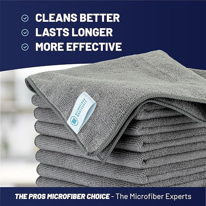 MW Pro Microfiber Cleaning Cloths (12 Pack) | Size 16" x 16"| All Purpose Microfiber Towels - Clean, Dust, Polish, Scrub, Absorbent (Gray)