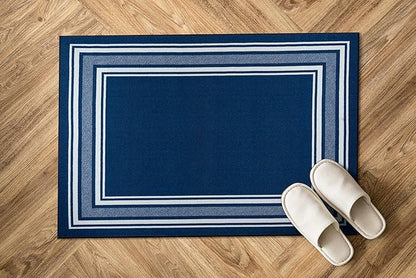 Modern Bordered Non Slip Indoor Runner Rugs for Living Room 2x3 Area Rugs for Kitchen, Rug for Bedroom, and Hallway, Stain Resistant Easy Cleaning Non Shedding Navy 2 x 3