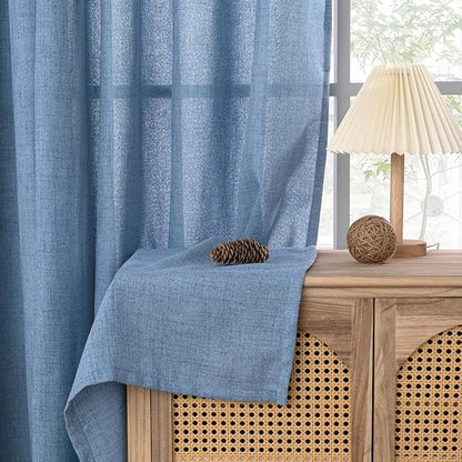 YoungsTex Blue Linen Curtains 36 Inches Long, Short Semi Sheer Drapes with Rod Pocket Back Tab Ocean Style for Bathroom Kitchen Window Over Sink, 2 Panels, 42 X 36 Inch
