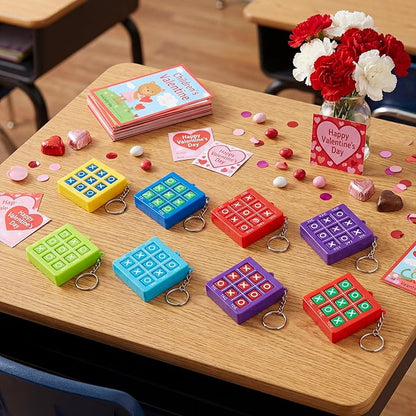 Honoson 64 Pcs Tic Tac Toe Game Keychain Party Favors Birthday Goodie Bags Valentines Stocking Stuffers Plastic Keyholders Mini Backpack for Teens Student Classroom Exchange Prizes Valentines Day Gift