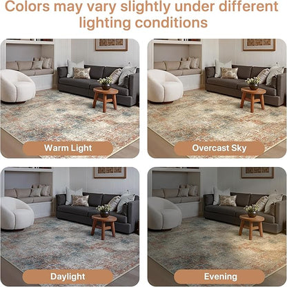 GENIMO Washable Area Rugs for Living Room, 10x12 Modern Non Slip Rugs, Low Pile Lightweight Soft Print Rug for Bedroom, Dining Room, Home Office, Multi