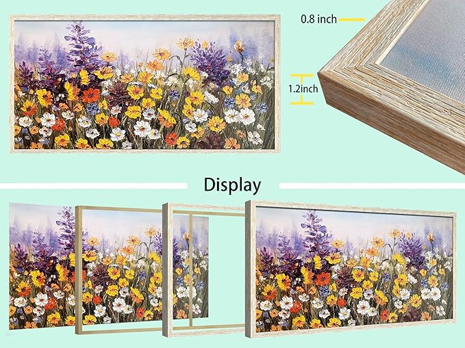 Ardemy Wildflower Wall Art Canvas Living Room Framed Daisy Floral Large Colorful Pictures Wall Decor Textured Purple Paintings Artwork for Walls Bedroom Home Office, 48"x24"