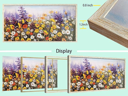 Ardemy Wildflower Wall Art Canvas Living Room Framed Daisy Floral Large Colorful Pictures Wall Decor Textured Purple Paintings Artwork for Walls Bedroom Home Office, 58"x29"