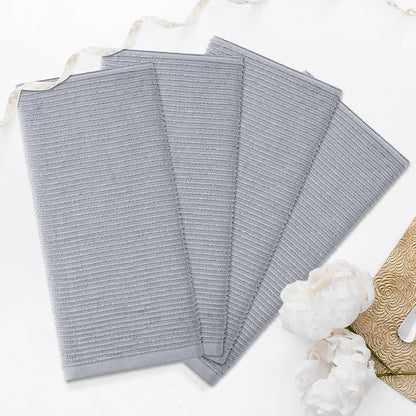 Homaxy Premium Kitchen Towels (18"x 28", 12 Pack), Large 100% Cotton Kitchen Hand Towels, Ultra Absorbent Ribbed Terry Tea Towels Set with Hanging Loop, Grey