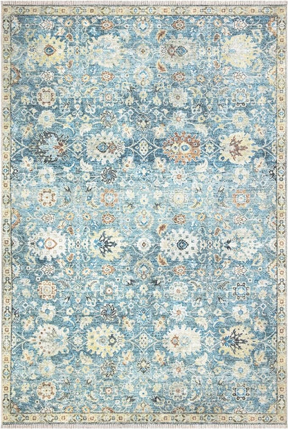 Bloom Rugs Caria Washable Non-Slip 5x7 Rug - Blue/Beige Traditional Area Rug for Living Room, Bedroom, Dining Room, and Kitchen - Exact Size: 5' x 7'