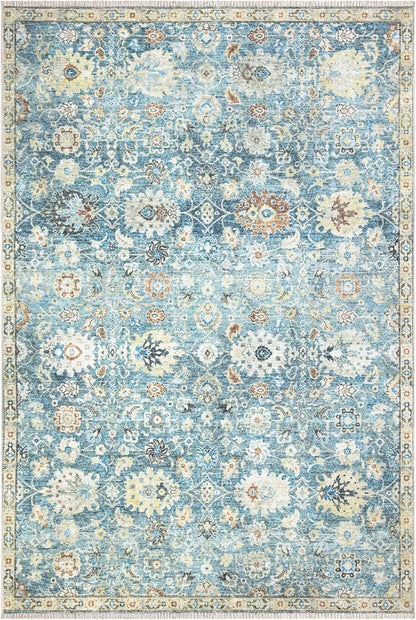 Bloom Rugs Caria Washable Non-Slip 6x9 Rug - Blue/Beige Traditional Area Rug for Living Room, Bedroom, Dining Room, and Kitchen - Exact Size: 6' x 9'