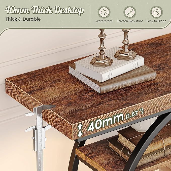 Huuger 41.3 Inch Entryway Table, Industrial Console Sofa Table with Storage, Accent Table with Shelves, for Entry, Hallway, Entrance, Foyer, O-Shaped Metal Frame, Rustic Brown