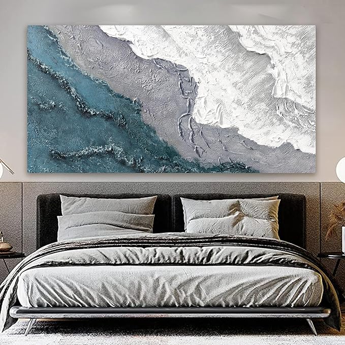 Canvas Wall Art Decor Large Blue White Wall Art Prints Abstract Canvas Art Wall Decor Abstract Oversized Artwork for Walls Coastal Modern Wall Art Decorations Bedroom Office Wall Art Decor 29" X 58"