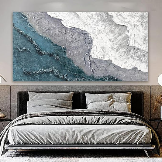 Canvas Wall Art Decor Large Blue White Wall Art Prints Abstract Canvas Art Wall Decor Abstract Oversized Artwork for Walls Coastal Modern Wall Art Decorations Bedroom Office Wall Art Decor 29" X 58"